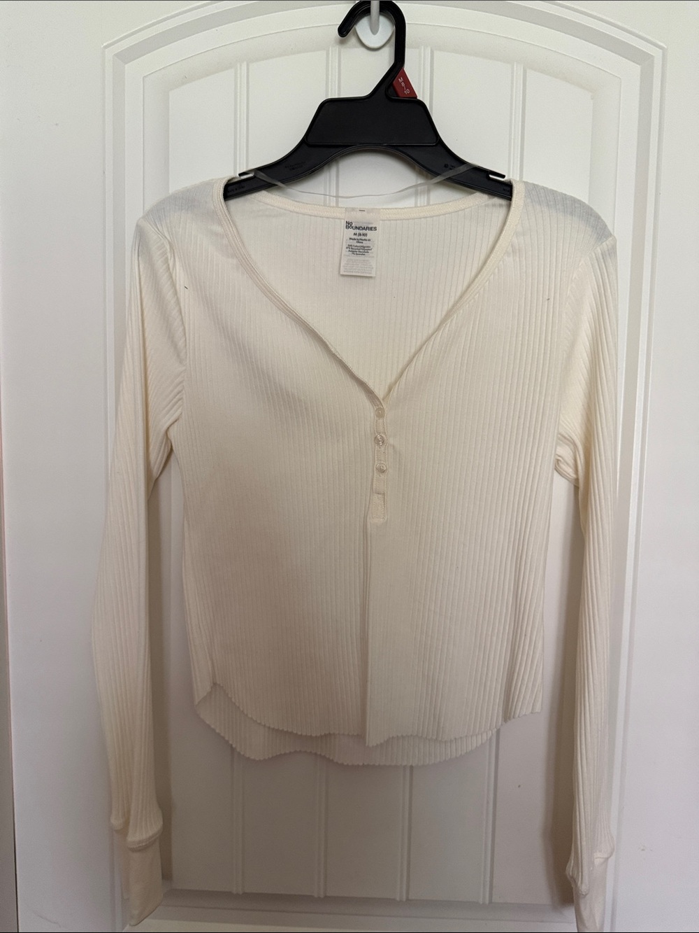 Brandy Melville Ivory Ribbed Henley Long Sleeve Top